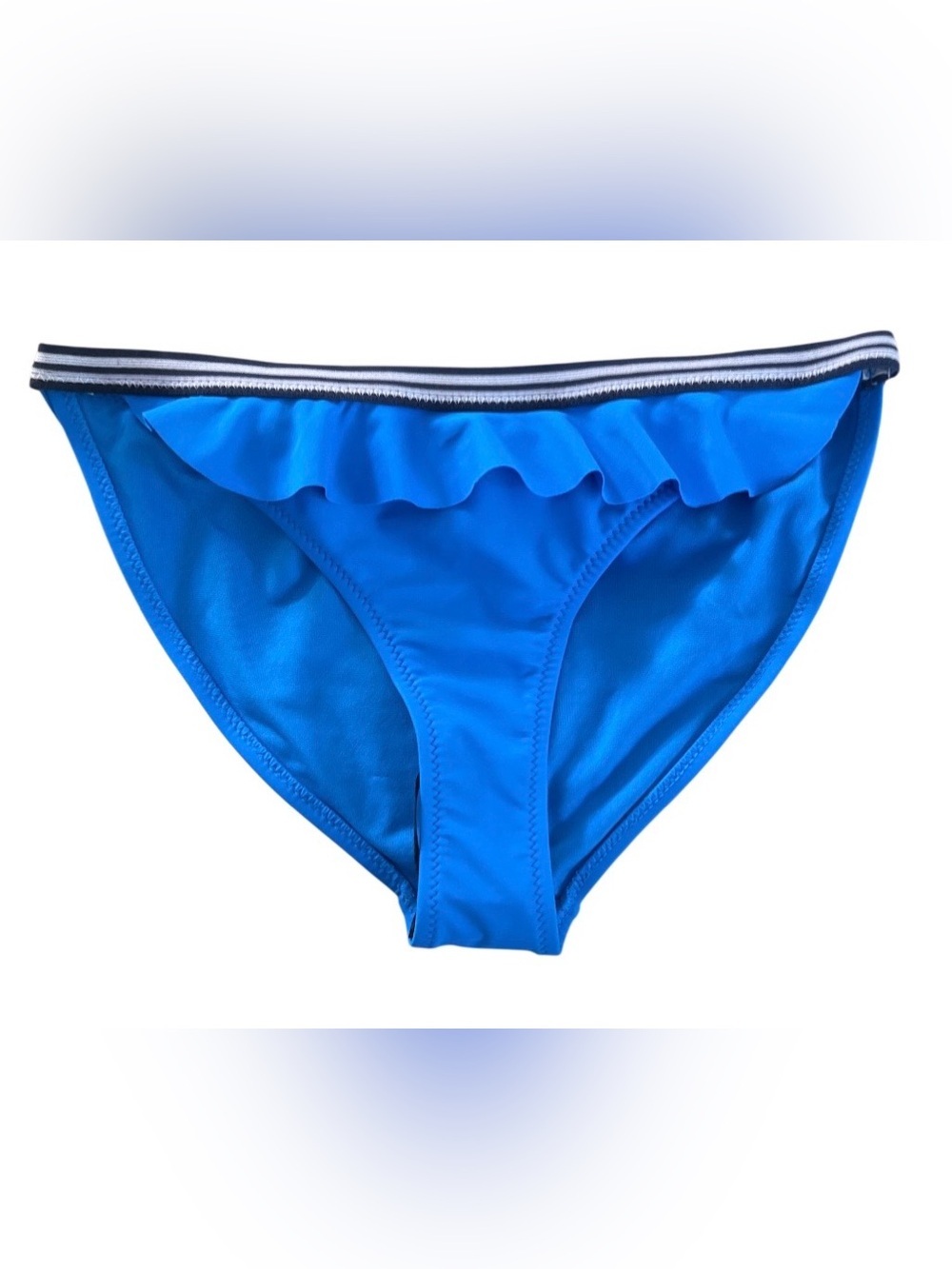 NWT-Blue Ruffle Bikini Bottom with Striped Waistband
